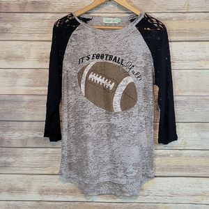 Southern Grace | Grey & Black Lace Burnout Football Tee XL